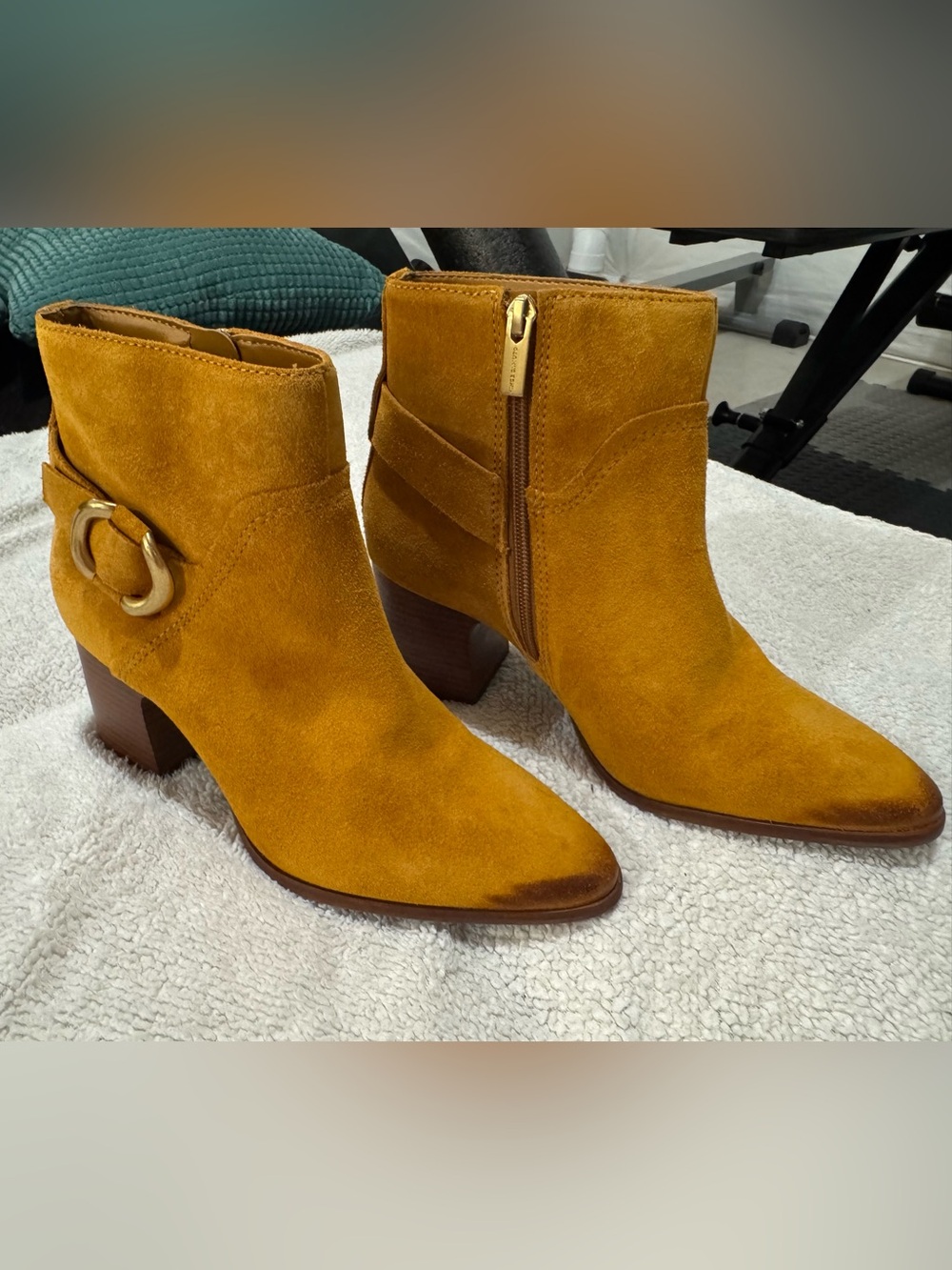 Vince Camuto Suede Ankle Booties with Side Zip and Buckle